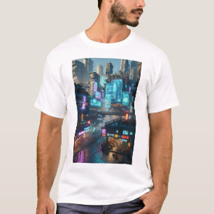 T-shirt Vibrant Neon Cyberpunk Cityscape Futuriste