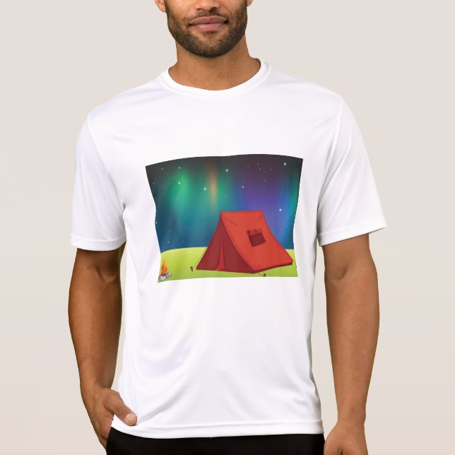 T-shirt Vibrant Northern Lights Camping Tent Night (Devant)