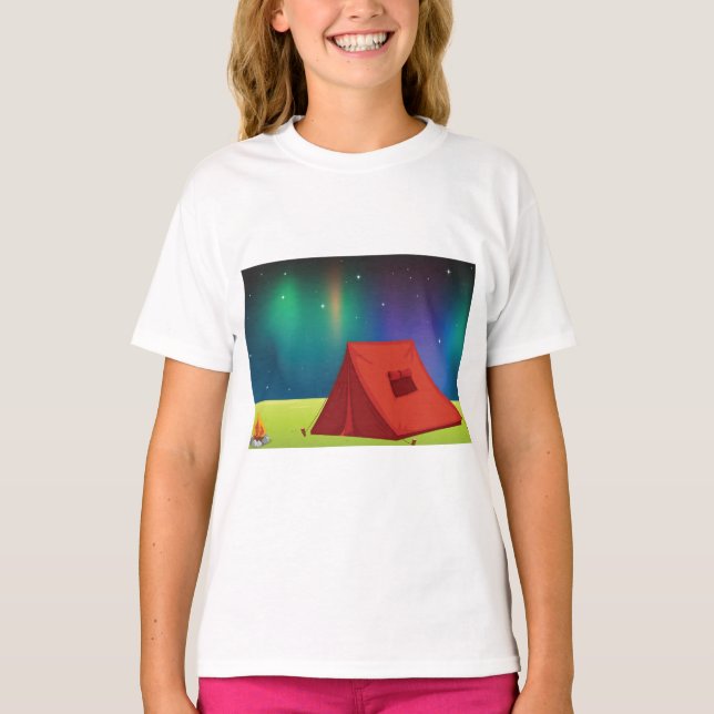 T-shirt Vibrant Northern Lights Camping Tent Night (Devant)