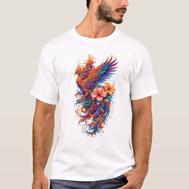 T-shirt Vibrant Phoenix Floral Art – Colorful Mythical  (Devant)