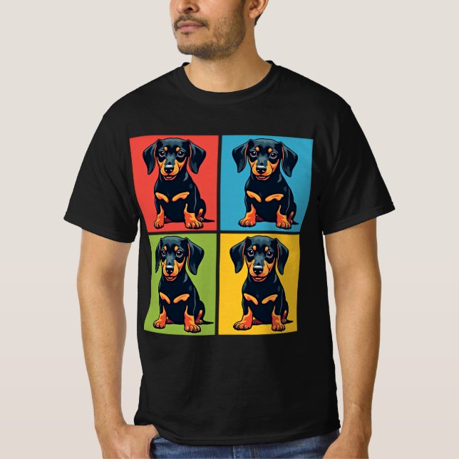 T-shirt Vibrant Pop Art Dachshund Chiot Carrés (Devant)