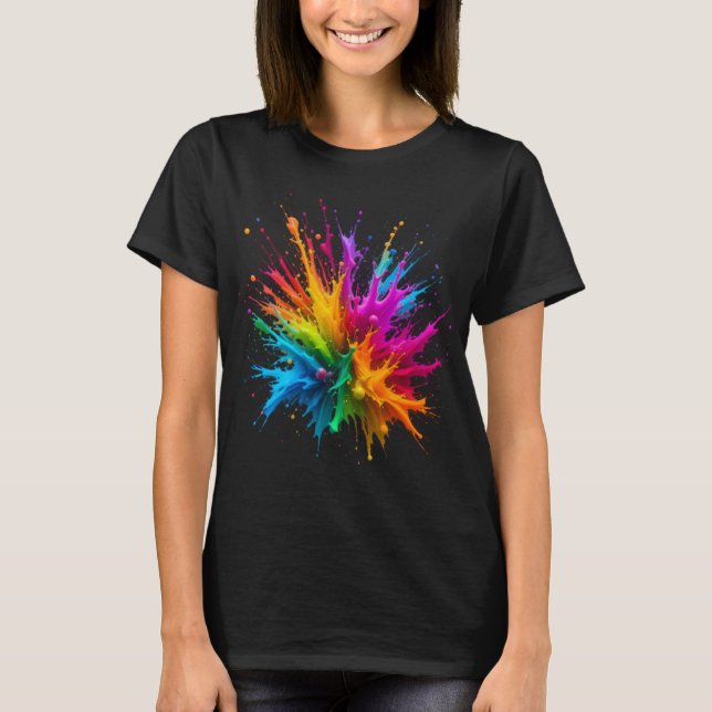T-shirt Vibrant Rainbow Paint Splatter Explosion (Devant)