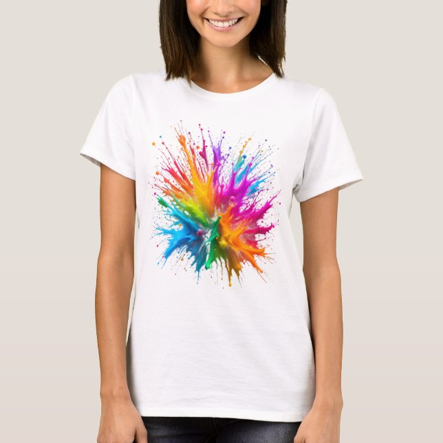 T-shirt Vibrant Rainbow Paint Splatter Explosion (Devant)