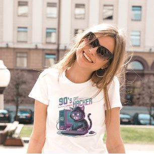 T-Shirt Vibrant Rétro Chat Hacker des Années 90