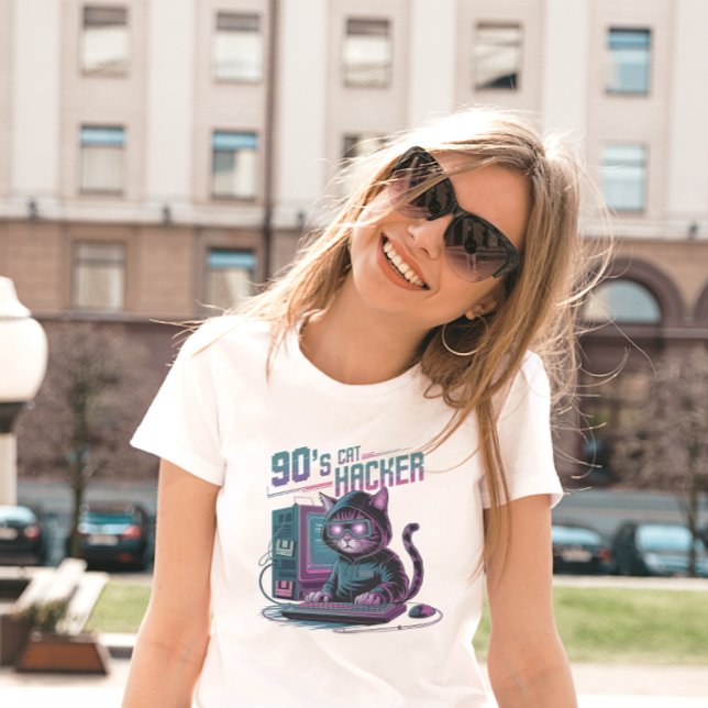T-Shirt Vibrant Rétro Chat Hacker des Années 90 (Créateur téléchargé)