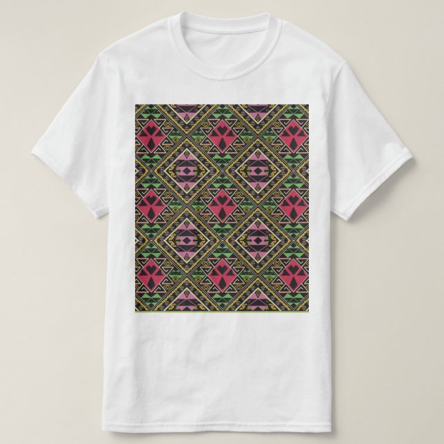 T-shirt Vibrant rose et vert tissu Abstrait Art (Design devant)