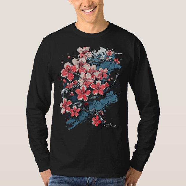 T-shirt Vibrant Sakura Cherry Blossom Floral Artwork Drôle (Devant)