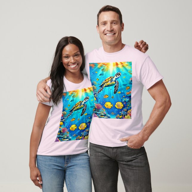 T-shirt Vibrant Sea Turtle Reef Art (Unisexe)