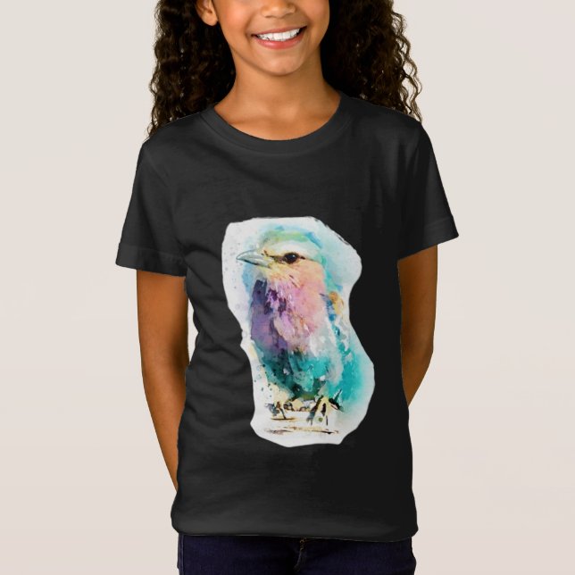 T-Shirt Vibrant Watercolor Bird Black Graphic Tee Artistic (Devant)