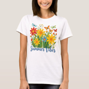 T-shirt Vibrations d'été Floral avec Papillons