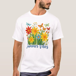 T-shirt Vibrations d'été Floral avec Papillons