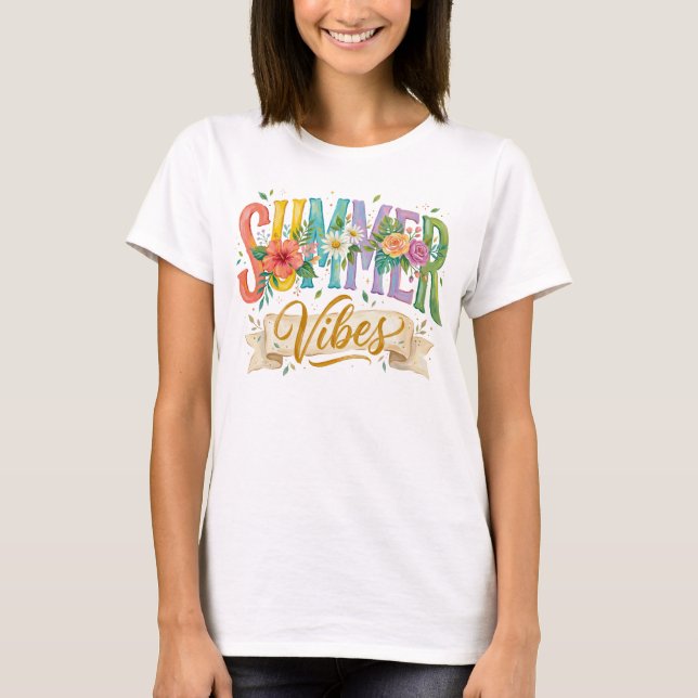 T-SHIRT VIBRATIONS ÉTÉ FLEURIES COLORÉES (Devant)