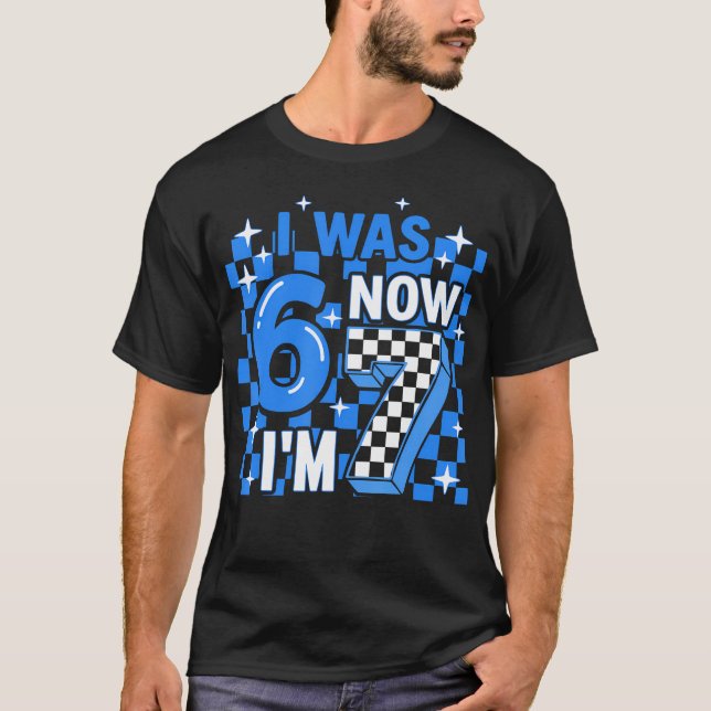 T-shirt Vichy Bleu J'avais 6 Ans Maintenant J'ai 7 Ans Ann (Devant)