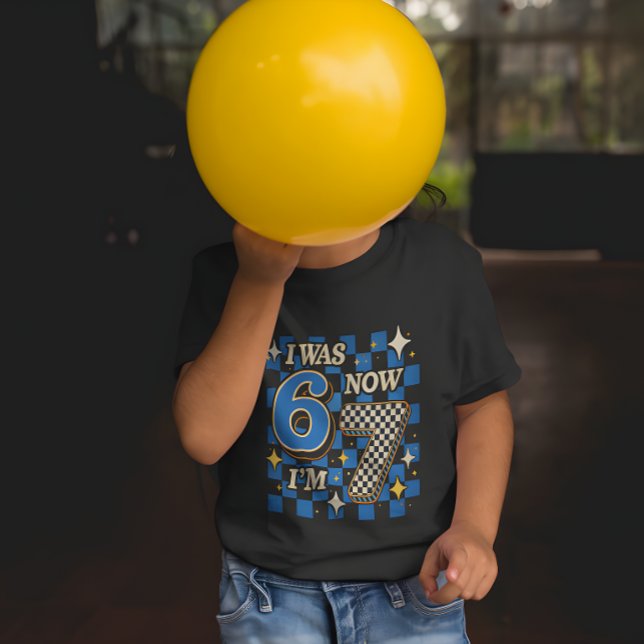 T-shirt Vichy Bleu J'avais 6 ans Maintenant j'ai 7 ans Drô (Créateur téléchargé)