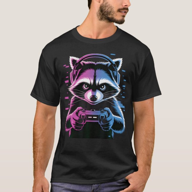 T-shirt Vidéo de jeu Cool Raccoon (Devant)