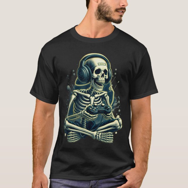 T-shirt Vidéo de jeu vidéo drôle d'Halloween squelette jou (Devant)
