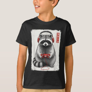 T-shirt Vidéo de Raton Laveur Drôle d'Art Japonais de Joue