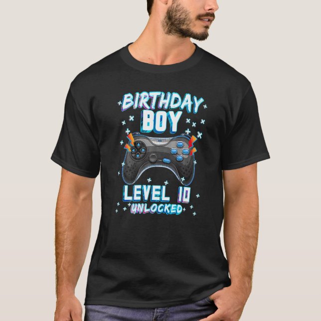 T-shirt Video Game 10th Birthday Gamer Boys  Level 10 Unlo (Devant)