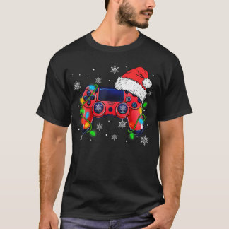 T-shirt Video Game Controller Christmas Santa Hat Gamer Bo