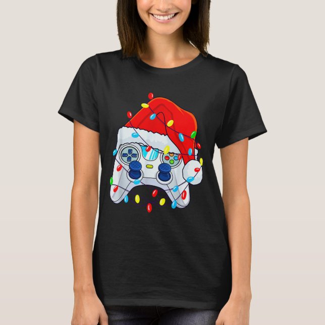 T-shirt Video Game Controller Christmas Santa Hat Gamer Bo (Devant)