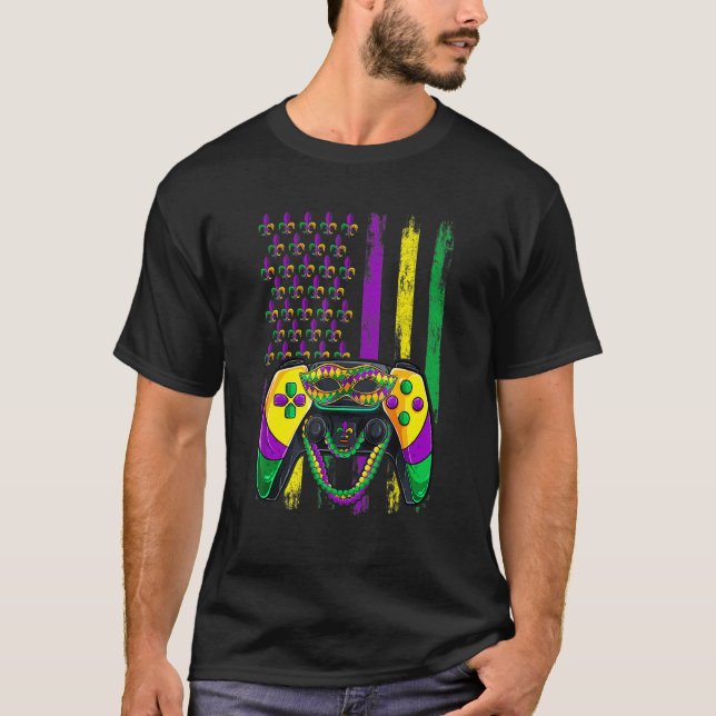 T-shirt Video Game Flag Beads Kids Mardi Gras Shirts, Game (Devant)