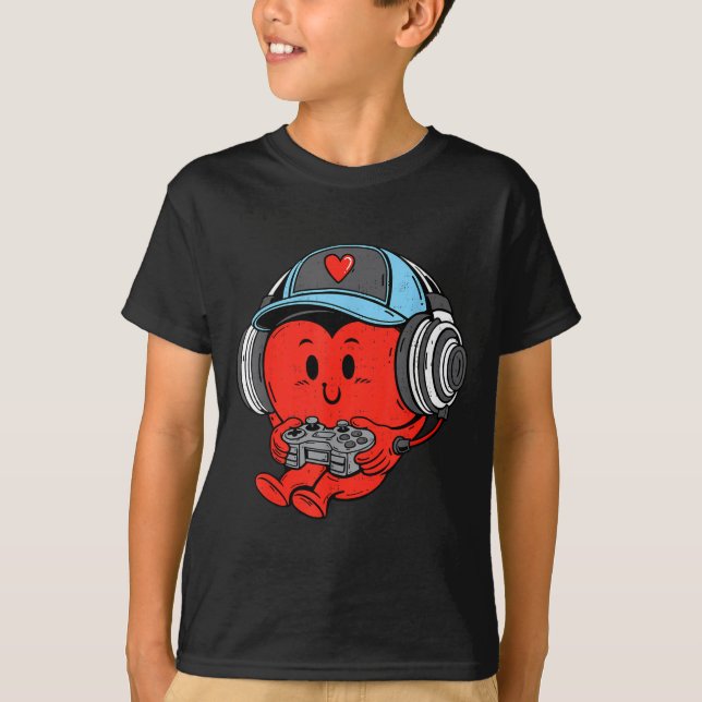 T-shirt Video Game Gamer Heart Valentines Day Gaming Boys  (Devant)