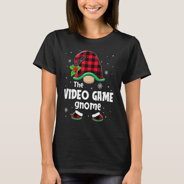 T-shirt Video Game Gnome Buffalo Plaid Christmas Matching  (Devant)