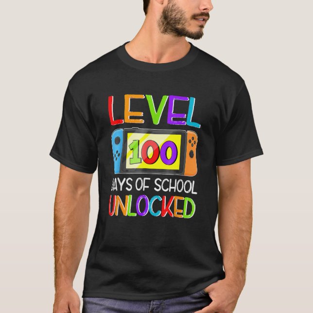 T-shirt Video Game Level 100 Days Of School Unlocked Gamer (Devant)