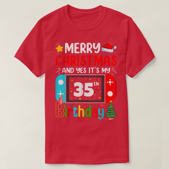 T-shirt Video Game Lover Merry Christmas Yes It's My 35th  (Design devant)