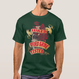 T-shirt Video Game Tester Inked Skull & Red Roses Tattoo 