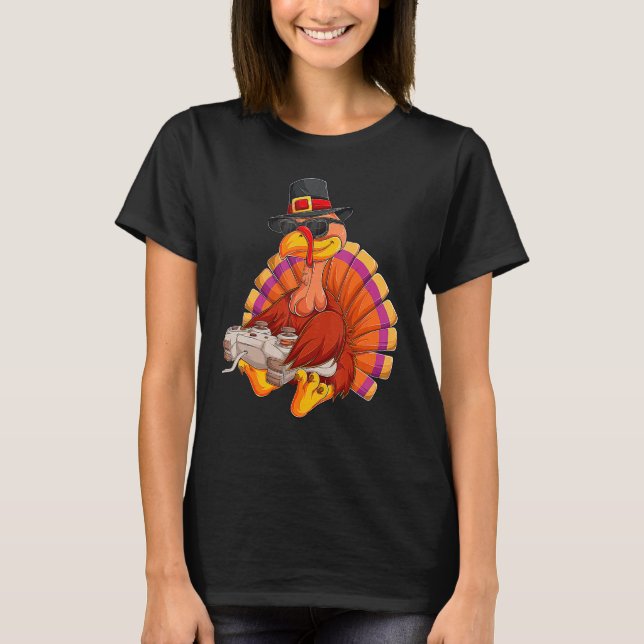 T-shirt Video Game Thanksgiving Turkey Gamer Boys Kids Tee (Devant)