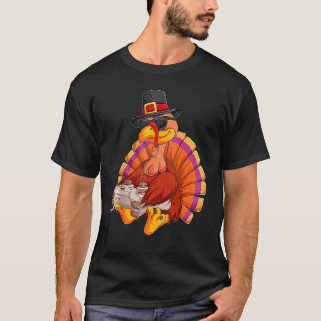 T-shirt Video Game Thanksgiving Turkey Gamer Boys Kids Tee (Devant)