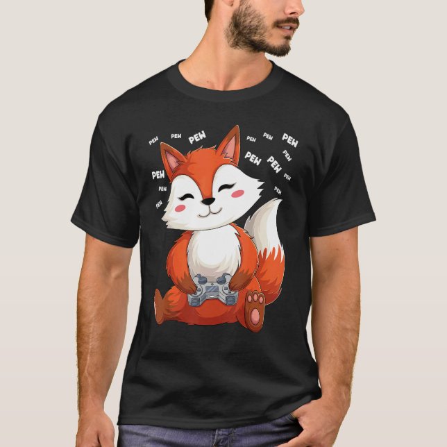 T-shirt Video Gamer Fox Gaming Fox Pew Gamer Kids (Devant)