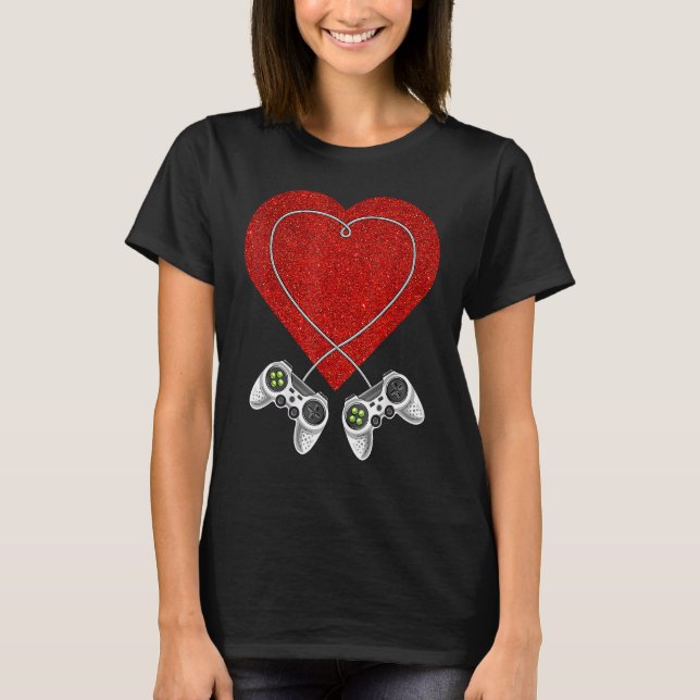 T-shirt Video Gamer Heart Controller Valentine's Day Kids  (Devant)