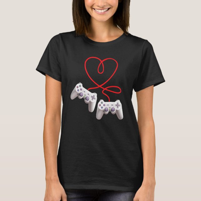 T-shirt Video Gamer Heart Controller Valentine's Day  Kids (Devant)