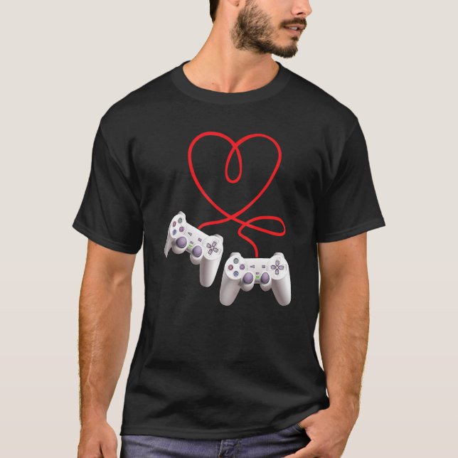 T-shirt Video Gamer Heart Controller Valentine's Day  Kids (Devant)