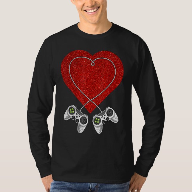 T-shirt Video Gamer Heart Controller Valentine's Day Kids  (Devant)