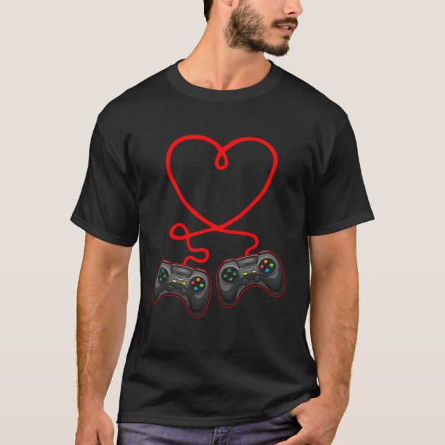 T-shirt Video Gamer Heart Controllers Valentines Day Boys  (Devant)