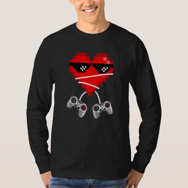 T-shirt Video Gamer Heart Controllers Valentines Day Boys  (Devant)