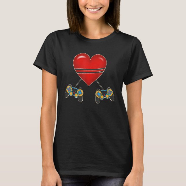 T-shirt Video Gamer Heart Controllers Valentines Day Love  (Devant)