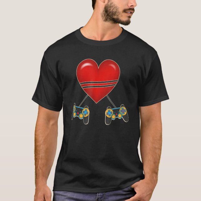 T-shirt Video Gamer Heart Controllers Valentines Day Love  (Devant)
