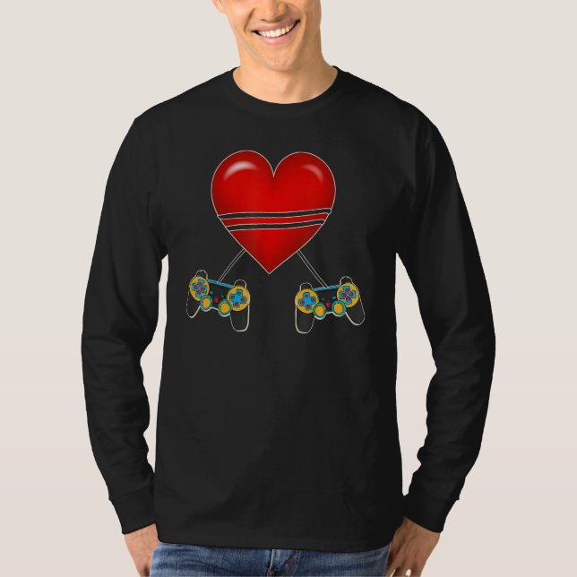 T-shirt Video Gamer Heart Controllers Valentines Day Love  (Devant)