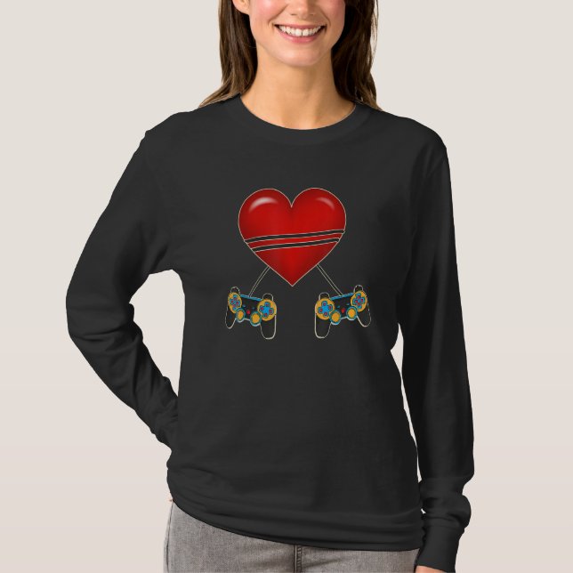 T-shirt Video Gamer Heart Controllers Valentines Day Love  (Devant)
