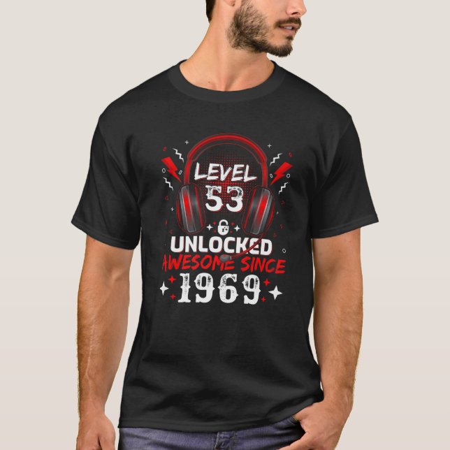 T-shirt Video Gamer Level 53 Déverrouillé Awesome 1969 53E (Devant)