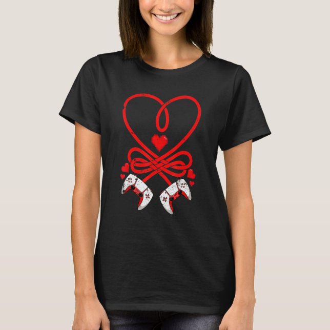 T-shirt Video Gamer Valentines Day Shirt Controllers Heart (Devant)