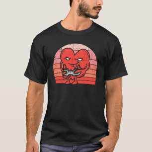 T-shirt Vidéo Joueur Coeur Rétro Mens Valentines Jour Garç