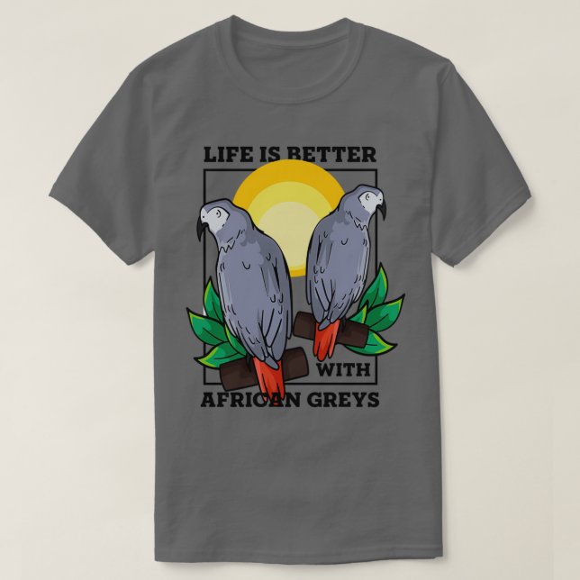 T-shirt Vie avec perroquets Exotique Animal Africain Gris (Design devant)