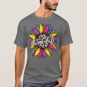 T-shirt Vie de maman classe avec Messy Bun Sunflower Leopa