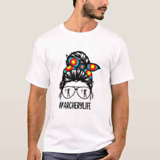 T-shirt Vie de tir à l'arc Messy Bun Lunettes de cheveux