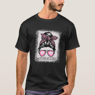 T-shirt Vie du ménage blanchi S Pink Leopard Messy Bun